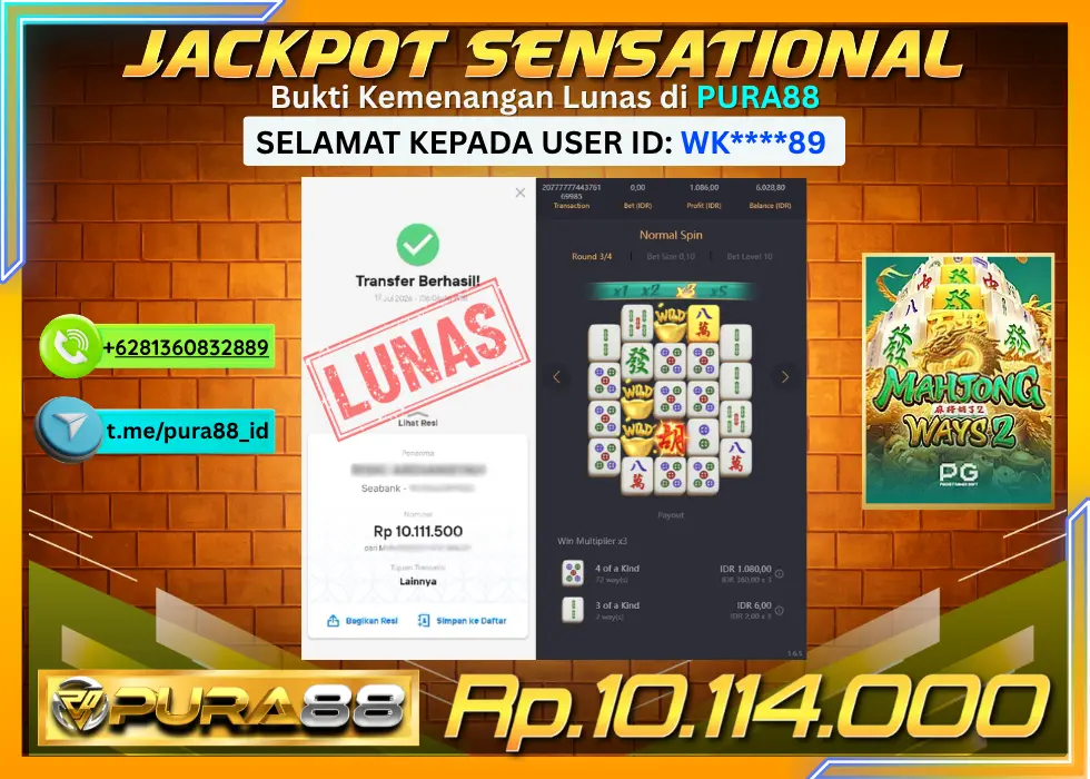 PURA88 JACKPOT MAHJONG WAYS 2 Rp 10.114.000,- LUNAS